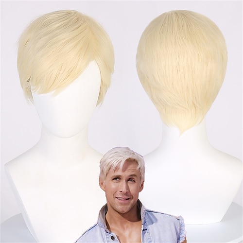 

Perruque blonde courte pour hommes perruque de remplacement de cheveux synthétiques blonde naturelle pour hommes gars perruque blonde courte cosplay perruque de fête de costume d'halloween