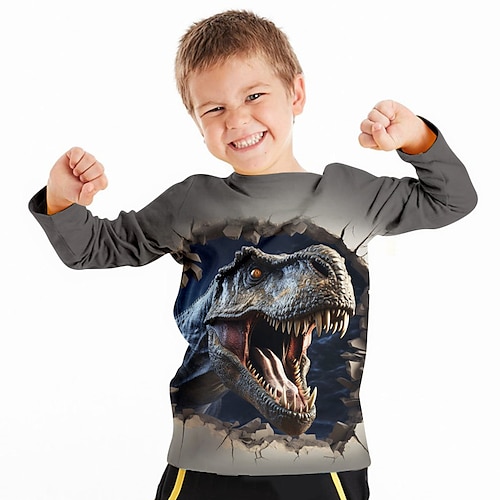 

Boys 3D Dinosaur Tee Shirt Long Sleeve 3D Print Fall Winter Sports Fashion Streetwear Polyester Kids 3-12 Years Crew Neck Outdoor Casual Daily Regular Fit