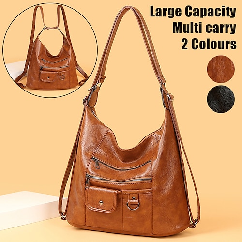 

Women's Crossbody Bag Tote Shoulder Bag Hobo Bag PU Leather Outdoor Daily Holiday Zipper Large Capacity Waterproof Durable Solid Color Black Brown