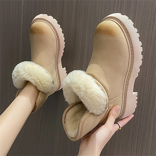 

Women's Boots Snow Boots Winter Boots Outdoor Daily Solid Color Fleece Lined Booties Ankle Boots Winter Chunky Heel Round Toe Vintage Comfort Faux Fur Faux Suede Loafer Black Brown Beige