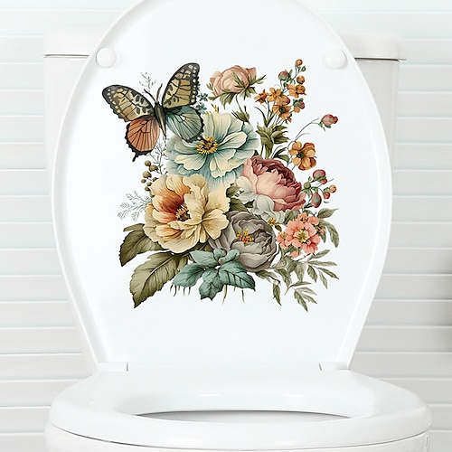 

Flower Butterfly Toilet Sticker, Toilet Sticker, Decorate Bathroom Tank Tool, Butterfly Element Super Cute Toilet Sticker