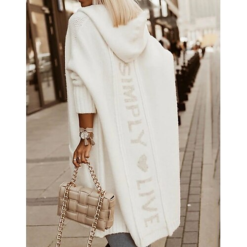 

Mujer Chaqueta suéter Con Capucha Estriado Tejer Poliéster Bolsillo De Punto Con Capucha Primavera Otoño Invierno Largo Trabajo Diario Noche Moda Casual Suave Manga Larga Color sólido Blanco Caqui S