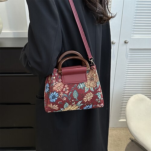 

Mujer Bolso de mano Lona Diario Ligero Flor Negro Blanco Rojo