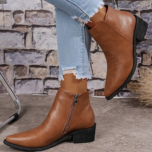 

Damen Stiefel Cowboy Westernstiefel Übergrössen Outdoor Arbeit Täglich Stiefeletten Stiefeletten Stickerei Blockabsatz Spitze Zehe Modisch Elegant Klassisch PU Halbschuhe Blumen Braun Grau