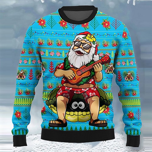 

Papai Noel Casual Homens Imprimir Tricôt Suéter de Natal feio Pulôver suéter Roupa de Malha Ao ar livre Diário Férias Natal Manga Longa Crewneck Suéteres Azul Outono Inverno S M L Suéteres