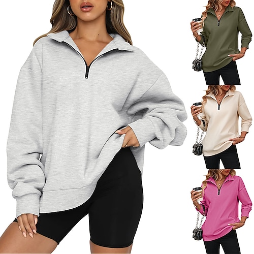 

Sudadera Plano Media Cremallera Cima Para Mujer Adulto No imprime 100% Poliéster Calle Casual Diario