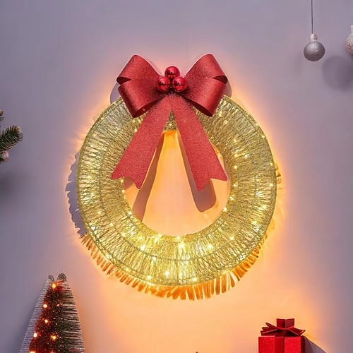 2026年 20 インチのクリスマスリースとライト鉄発光弓ガーランド LED