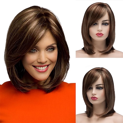 

Short Mixed Color Synthetic Women Wig Medium Length Natural Looking Hair Wigs Light Brown and Light Blonde