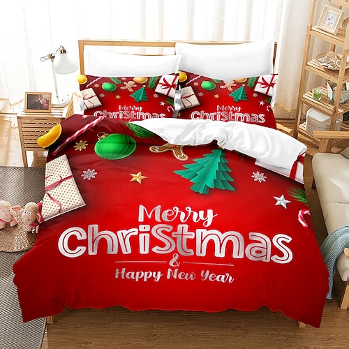 

Ensemble de literie de Noël Père Noël, ensemble de housse de couette, 9 pièces housse de couette avec fermeture à glissière, literie de festival en microfibre douce, cadeaux de décoration de Noël