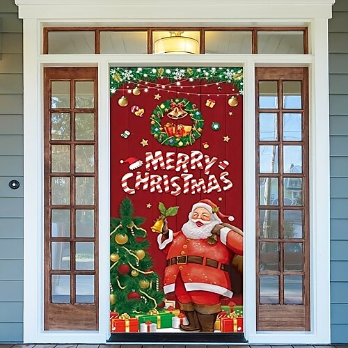 

Christmas Santa Outdoor Garage Door Cover Xmas Door Banner Large Door Mural Christmas Backdrop Decoration for Holiday Home Wall Decorations