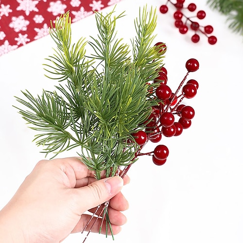 

20 Stück weihnachtliche künstliche rote Beerenstiele, Kiefernnadeln, zum Selbermachen, Basteln, Weihnachten, Blumenarrangements, Kränze, Urlaubsdekorationen