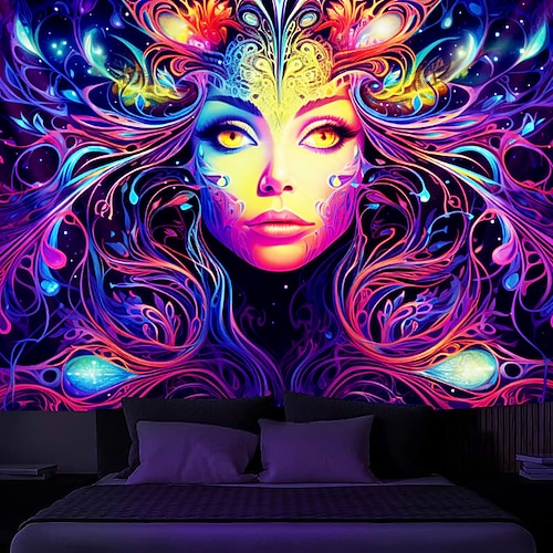 

Godness Woman Schwarzlicht-Wandteppich, UV-reaktiv, leuchtet im Dunkeln, Trippy Misty, hängender Wandteppich, Wandkunst-Wandbild für Wohnzimmer, Schlafzimmer