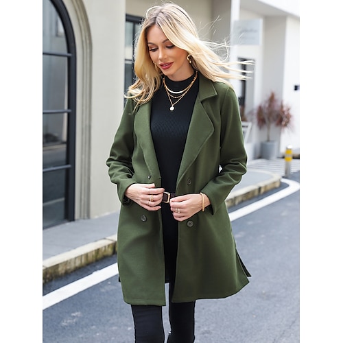 

Manteau Femme Extérieur Plein Air du quotidien Sortie Contemporain mode Décontractées Style de rue Avec poches Longue Manteau Noir Vert Véronèse Marron Automne Hiver Double Boutonnage Revers Standard