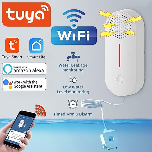 

Detector de inmersión de agua inteligente wifi, sensor de fugas de agua, sistema de alarma de desbordamiento de agua, monitor remoto de casa inteligente