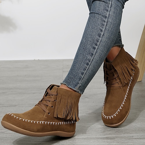 

Mujer Botas Botas de tacon Exterior Diario Botines Botines Tacón Plano Dedo redondo Elegante Vintage Sensual Ante Cuero Sintético Cordones Color sólido Negro Marrón