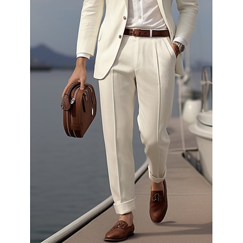 

Homme pantalon de costume Pantalon Pantalon plissé Pantalon de costume Bouton Poche avant Jambe droite Plein Confort Respirable Entreprise du quotidien Vacances Mode Chic et moderne Beige