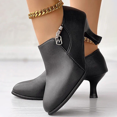 

Women's Boots Plus Size Heel Boots Party Office Work Solid Color Booties Ankle Boots Winter Kitten Heel Round Toe Elegant Vacation Vintage Faux Leather Zipper Black Beige