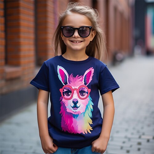 

chica 3d alpaca camiseta falda manga corta 3d estampado verano primavera activo moda lindo poliéster niños 3-12 años al aire libre casual diario regular fit