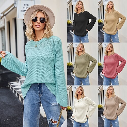 

Mujer Suéter de punto Cuello Barco Croché Tejer Acrílico De Punto Otoño Invierno Regular Exterior Diario Noche Moda Ropa de calle Casual Manga Larga Color sólido Negro Amarillo Rojo S M L
