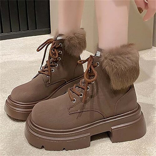 

Mulheres Botas Botas com salto Ao ar livre Diário Côr Sólida Forrada com Fleece Botas Botas Tornozelo Inverno Plataforma Dedo Apontado Elegante Vintage Felpudo Pêlo Sintético Camursa Sintética zíper