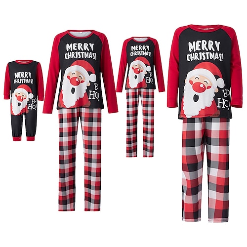 

Family Christmas Pajamas Plaid Letter Home Print Red Long Sleeve Mommy And Me Outfits Active Matching Outfits