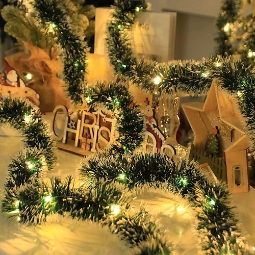 

1pc lumières de Noël en rotin, alimentées par batterie, guirlandes lumineuses pour salon, couloir, chambre à coucher, escalier, rampe, chambre à coucher, fête, fête de Noël, Noël, couronne, jardin,