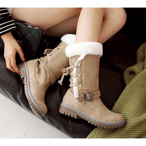 

Femme Bottes Bottes de neige Bottes d'hiver Soirée Extérieur du quotidien Doublé en Polaire Bottes mi-mollet Boucle Talon bloc Bout rond Rétro Vintage Mode Pluche Daim Lacet Couleur unie Noir Jaune
