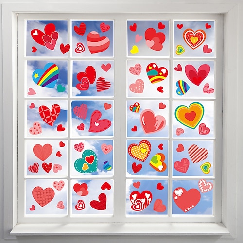 

8 pièces/ensemble autocollant de fenêtre en verre en forme de coeur de saint-valentin décorations électrostatiques non adhésives pour fenêtre.