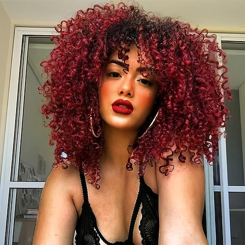 

Heat Resistant Synthetic Afro Kinky Curly Hair Wig with Bangs for Women - Natural Looking Hair Replacement for Stylish and Confident Look