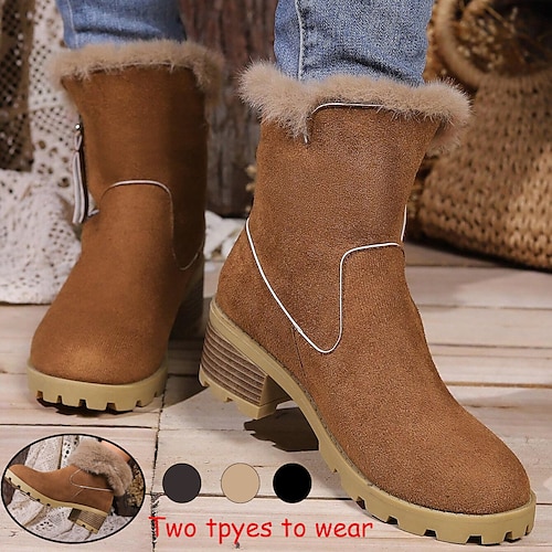 

Women's Boots Platform Boots Snow Boots Combat Boots Outdoor Work Daily Fleece Lined Booties Ankle Boots Summer Winter Wedge Heel Round Toe Vintage Fashion Casual Suede Zipper Black Brown Khaki