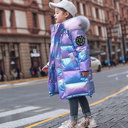 

Girls' 3D Letter Down Coat Long Sleeve Fall Winter Active Adorable Cotton Kids 4-13 Years Daily Regular Fit