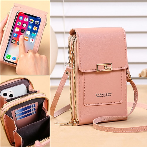 

Bolso de mano para mujer con pantalla táctil, bolso para teléfono móvil, bolso de hombro, cartera pequeña para mujer, bolsos cruzados de cuero suave para mujer