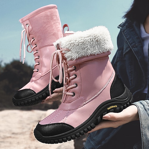 

Mulheres Botas Botas de Neve Botas impermeáveis Tamanhos Grandes Diário Côr Sólida Forrada com Fleece Botas Botas Tornozelo Inverno Sem Salto Ponta Redonda Casual Conforto Couro Ecológico Banda