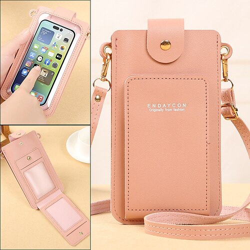 

Universal Phone Bags Touch Screen Mobile Phone Bag Mini Flap Crossbody Bag Fashion Faux Leather Purse Vertical Wallet With Card