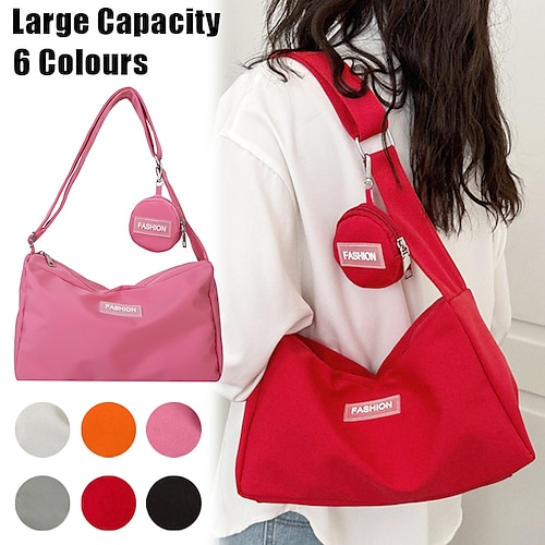 

Women's Crossbody Bag Shoulder Bag Hobo Bag Oxford Cloth Outdoor Daily Holiday Zipper Large Capacity Lightweight Durable Solid Color Black White Pink