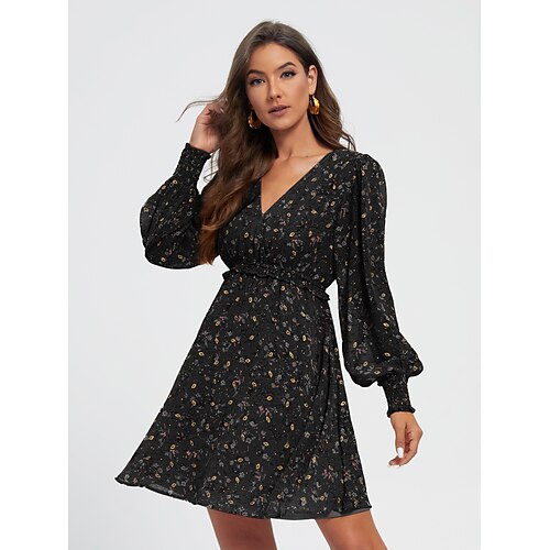 mini-robe décontractée en mousseline de soie à volants et fleurs