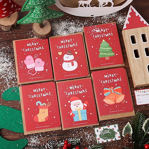 

6 peças, cartão de felicitações de natal, conjunto pequeno, faça você mesmo, cartão de felicitações criativo e fofo com envelope, cartão de bênção de natal, decorações de natal