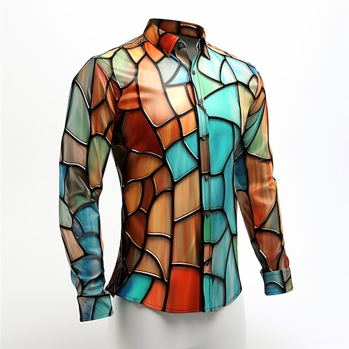 

Color Block Colorful Artistic Abstract Men's Shirt Daily Wear Going out Fall & Winter Turndown Long Sleeve Yellow, Blue, Orange S, M, L 4-Way Stretch Fabric Shirt