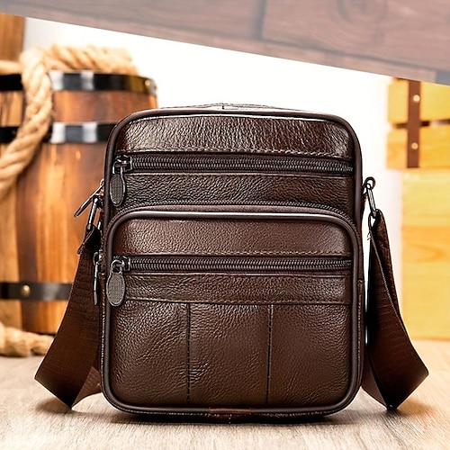 

Homme Sac bandoulière Sac d'épaule Cartable Cuir Extérieur du quotidien Vacances Fermeture Grande Capacité Etanche Poids Léger Couleur unie Noir Marron Café