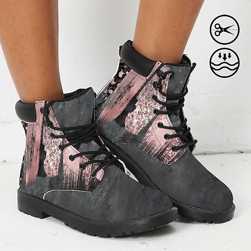 

Mujer Botas Zapatos estampados Botas de Combate Tallas Grandes Exterior Diario Leopardo A Rayas 3D Botines Botines Invierno Tacón Plano Dedo redondo Punta cerrada Moda Casual Cuero Sintético Cordones