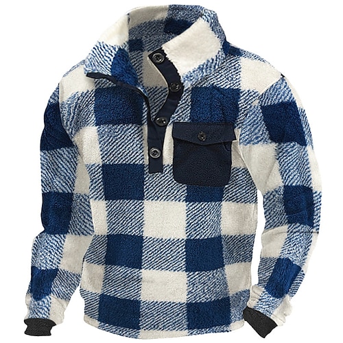 

Herren Sweatshirt Pullover Fuzzy-Sherpa Rote Blau Braun Khaki Stehkragen Plaid Tasche Sport Natur Täglich Festtage Strassenmode Brautkleider schlicht Herbst Winter Bekleidung Kapuzenpullover