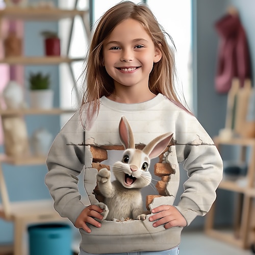 Girls' 3D Cat Rabbit Sweatshirt Pullover Long Sleeve 3D Print Fall Winter Fashion Streetwear Adorable Polyester Kids 3-12 Years Crew Neck Outdoor Casual Daily Regular Fit