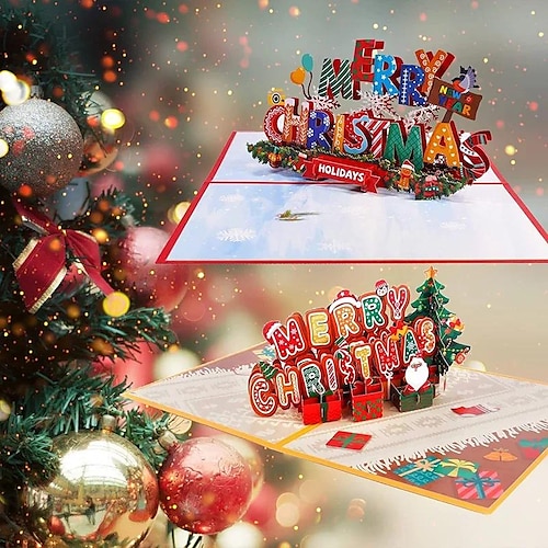 

Carte de Noël pop-up 3D avec enveloppe et note, carte de vœux du Père Noël joyeux Noël pour la famille aimée, cartes cadeaux de bonne année, décorations de Noël, fournitures pour petites entreprises