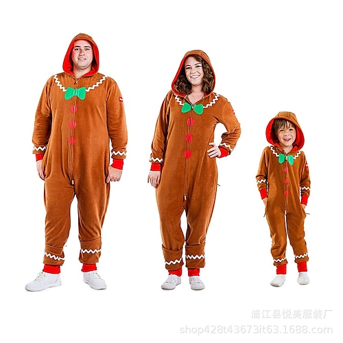 

Famille Noël Pyjamas Couleur unie Graphic Soirée Imprimer Wapiti bonhomme en pain d'épice manche longue Tenues maman et moi Actif Tenues assorties