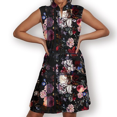 

Mujer vestido de golf Negro Sin Mangas Protección Solar Traje de tenis Floral Ropa de golf para damas Ropa Trajes Ropa Ropa