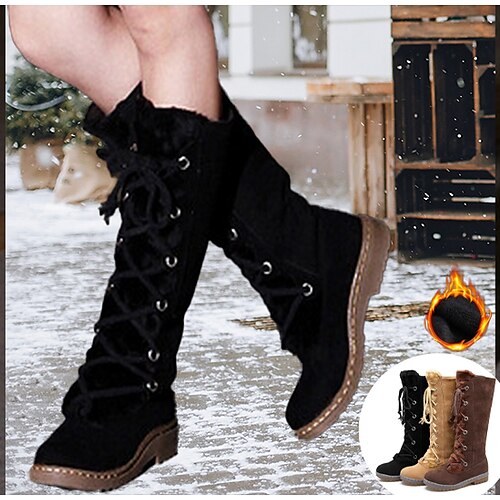 

Damen Stiefel Schneestiefel Wasserfeste Schuhe Übergrössen Täglich Feste Farbe Innenfutter aus Fleece Kniehohe Stiefel Winter Flacher Absatz Runde Zehe Brautkleider schlicht Komfort PU Schnürsenkel