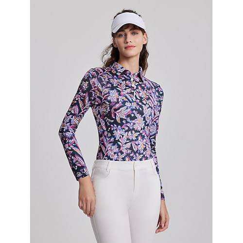 

Femme T-shirt POLO Chemise de golf Polo boutonné Respirable Séchage rapide Evacuation de l'humidité manche longue Vêtements de golf Top Standard Floral Printemps Automne Tennis Le golf Pickleball