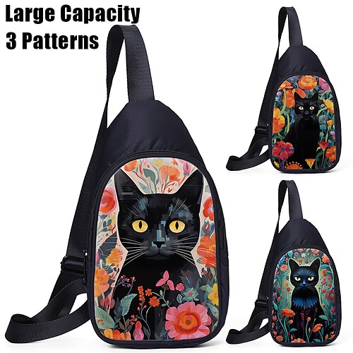 

Women's Crossbody Bag Shoulder Bag Chest Bag Polyester Outdoor Daily Holiday Zipper Print Large Capacity Lightweight Multi Carry Cat Character White Yellow Green