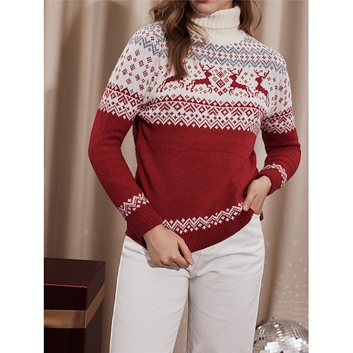 

pulls de noël femme col roulé tricot côtelé