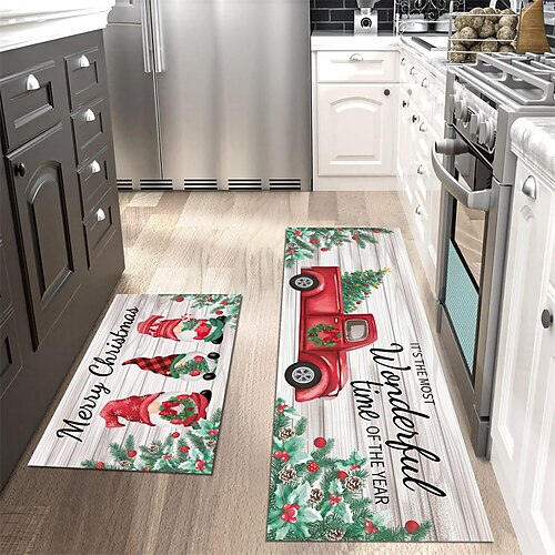 

Christmas Xmas Decorations Runner Rug Kitchen Mat Non-Slip Oil Proof Rug Indoor Outdoor Mat Bedside Bedroom Decor Bathroom Mat Entrance Rug Door Mat